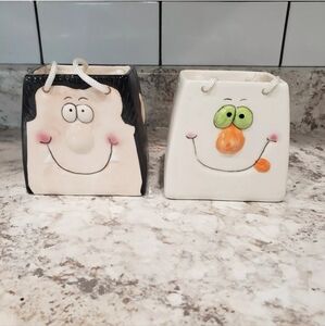 Halloween Decor Containers Candy Treats Dracula Ghost Black White Lot of 2